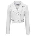 Womens Real Leather Biker Style Jacket Short Cropped Length Demi (10, White)