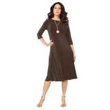 Plus Size Women's Ultrasmooth® Fabric Boatneck Swing Dress by Roaman's in Chocolate (Size 14/16) Stretch Jersey 3/4 Sleeve Dress