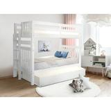 Harriet Bee Treva Solid Wood Standard Twin over Twin Bunk Beds w/ Ladder & Twin Trundle in White | 69.5 H x 43.75 W x 83.25 D in | Wayfair