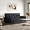 Mercury Row® Benitez Twin or Smaller 76" Wide Faux Leather Tufted Back Convertible Sofa Faux Leather/Wood in Black | 33.5 H x 76 W x 34 D in | Wayfair