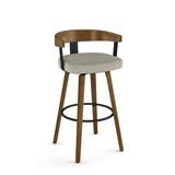 Orren Ellis Cardie Swivel Counter & Bar Stool w/ Wooden Backrest Wood/Upholstered in Gray | 33.875 H x 21 W x 18.5 D in | Wayfair