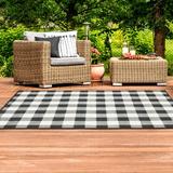 Black/White 27 x 0.12 in Area Rug - The Twillery Co.® Crawfordville Plaid Indoor/Outdoor Area Rug in Black/Ivory, | 27 W x 0.12 D in | Wayfair