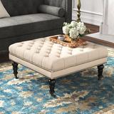 Kelly Clarkson Home Landis 35" Nailhead Trim Tufted Upholstered Ottoman Wood/Fabric in Brown | 34.63 W x 34.6 D in | Wayfair WRLO8663 40787183