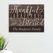 Trinx Thankful Grateful Blessed Uplifting - Wrapped Canvas Textual Art Print Canvas, Wood in Brown | 16 H x 20 W x 1 D in | Wayfair