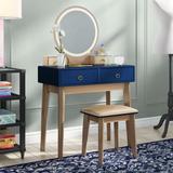 Willa Arlo™ Interiors Mukul Vanity Set w/ Stool & Mirror Wood in Blue | 52.5 H x 31.5 W x 16 D in | Wayfair C5F22F9079C74FF69B30EB4BB00FFE27