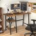 VECELO Modern Brown Desk with 2-Tier Removable Storage Shelves, Office /Computer Desk, Writing Desk for Students