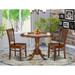 East West Furniture 3 Piece Dining Room Table Set Contains a Round Kitchen Table and 2 Dining Chairs, Mahogany