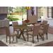East West Furniture Dining Set- a Dining Table and Light Sable Linen Fabric Chairs, Distressed Jacobean(Pieces Options)