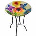 Teamson Home - Outdoor 18 Inch Handpainted Butterfly Fusion Glass Solar Bird Bath w/ Stand