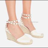 Anthropologie Shoes | Maypol Studded Espadrille Wedges White Leather | Color: Tan/White | Size: Various