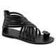 Size 8 Black Emmanuela Greek Leather Toe ring Sandals, Quality Handmade Zipper Summer Shoes for Women, Gladiator Slip On sandals, Dressy Chic Strappy Sandals