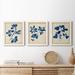 Gracie Oaks Indigo Leaf Study IV - 3 Piece Picture Frame Painting Set on Canvas in White | 24 H x 36 W x 1.5 D in | Wayfair