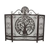 Winston Porter Dark Brown Decorative Tree Of Life Foldable Fireplace Screen w/ Beautiful Ashtree Birds & Swirl Designs Iron in Gray | Wayfair