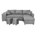 Canapé d'angle oslo convertible avec coffre et poufs gauche - Tissu gris clair - Gris clair