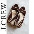 J. Crew Shoes | J Crew Suede Open Toe Wedge Espadrille Shoes (40) | Color: Brown/Gold | Size: 6