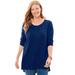 Plus Size Women's Washed Thermal High-Low Henley Tunic by Woman Within in Evening Blue (Size 18/20)