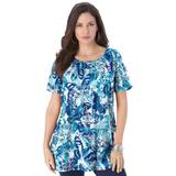 Plus Size Women's Swing Ultimate Tee with Keyhole Back by Roaman's in Turquoise Butterfly (Size 6X) Short Sleeve T-Shirt