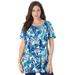 Plus Size Women's Swing Ultimate Tee with Keyhole Back by Roaman's in Turquoise Butterfly (Size 6X) Short Sleeve T-Shirt