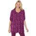 Plus Size Women's 7-Day Three-Quarter Sleeve Pintucked Henley Tunic by Woman Within in Deep Claret Pretty Bouquet (Size 1X)