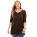 Plus Size Women's Washed Thermal High-Low Henley Tunic by Woman Within in Chocolate (Size 18/20)