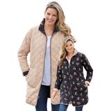 Plus Size Women's Reversible Quilted Barn Jacket by Woman Within in New Khaki Black Prairie Floral (Size 42/44)
