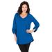 Plus Size Women's Lightweight Textured Slub Knit Boyfriend Tunic by Roaman's in Vivid Blue (Size 22/24) Long Shirt