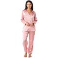 Satini Pyjamas Long Sleeve Button Down Set Satin Sleepwear Nightwear Loungewear (Baby Pink, L)