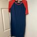 Lularoe Dresses | Corral And Navy Blue Jersey Pencil Dress | Color: Blue/Pink | Size: S