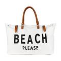 Lamyba Beach Tote Bag for Women Waterproof Sandproof white, Beach Please