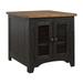 Two Tone Wooden End Table with Metal Grill Cabinet, Brown and Black - 22.38 L x 20.63 W x 0.63 H