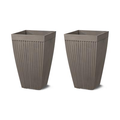 Glitzhome Set of 2 Eco-Friendly Oversized Faux Concrete Fluted Plant Pots Flower Planter Porch Decor
