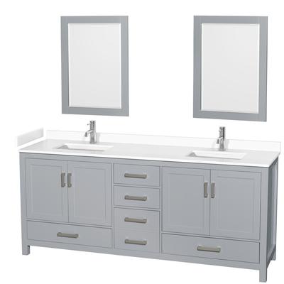 Sheffield Double Bathroom Vanity Set, Cultured Top, 24-Inch Mirrors