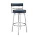 26 Inch Leatherette Counter Height Barstool, Silver and Blue