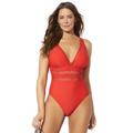 Plus Size Women's Lattice Plunge One Piece Swimsuit by Swimsuits For All in Red (Size 6)