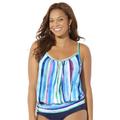 Plus Size Women's Lightweight Scoop Neck Blouson Tankini Top by Swimsuits For All in Pastel Stripe (Size 16)