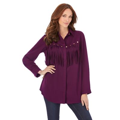 Plus Size Women's Fringe Big Shirt by Roaman's in Dark Berry (Size 32 W)