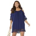 Plus Size Women's Vera Crochet Cold Shoulder Cover Up Dress by Swimsuits For All in Navy (Size 6/8)