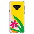 DistinctInk Clear Shockproof Hybrid Case for Samsung Galaxy Note 9 - TPU Bumper Acrylic Back Tempered Glass Screen Protector - Summer Vibes Bold Flower Pink Green Yellow