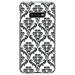 DistinctInk Clear Shockproof Hybrid Case for Samsung Galaxy S10e (5.8 Screen) - TPU Bumper Acrylic Back Tempered Glass Screen Protector - White Black Damask Pattern - Floral Damask Pattern