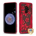 Mybat Tuff Panoview Hybrid Protector Cover For Samsung Galaxy S9 Plus - Metallic Red Electroplating Red Hibiscus Flower Transparent Clear