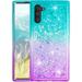 Mignova Galaxy Note 10 case 3 in 1 Hard Clear Detachable Sparkle Dynamic Drift Sand Blink Flow Sand Glitter Heart-Shape Quicksand & Paillette Back Clear Hourglass Case Cover(Green+Purple)