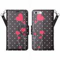 Apple iPhone 8 Plus Case Cover Wrist Strap Pu Leather Magnetic Flip Fold[Kickstand] Wallet Case with ID & Card Slots for iPhone 8 Plus - Polka Dots Hearts
