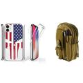 BC [TriMax Series] Case for Apple iPhone 11 6.1 inch Bundle: Full Body Cover with Self-Healing Gel Screen Protector and 600D Waterproof Nylon Material Pouch - (USA Skull Flag/Khaki)