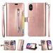 iPhone XR Wallet Case with Hand Strap Dteck 9 Card Holder Folio Flip Glitter Leather Zipper Wallet Case w/Fold Stand&Money Pocket Sparkly Full Protective Purse Case For Apple iPhone XR Rosegold