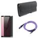 Galaxy Note 9 - Privacy Screen Protector w Case Belt Clip w 10ft USB Cable - Tempered Glass Curved Anti-Spy Leather Holster Cover Purple Type-C Charger Cord for Samsung Galaxy Note 9