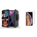 Beyond Cell [Holster Armor Combo] Rugged Case for iPhone 11 Pro Max 6.5 inch with Tempered Glass Screen Protector and Atom Cloth - American Skull Flag