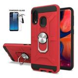 For Samsung Galaxy A10e/ Straight Talk Samsung Galaxy A10e Case (Not Fit A10 6.2 ) Shock-Resistant Matte Cover Ring Case + Tempered Glass (Red)