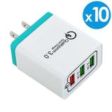 10-Pack USB Wall Charger AFFLUX 7.2A 3-Port Fast Charging USB Wall Charger Universal Power Adapter Qualcomm 3.0 Quick Charge For Cell Phone Samsung Note 8 9 Galaxy S8 S9 S9+ iPhone 7 8 X XR Xs Max