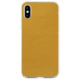DistinctInk Clear Shockproof Hybrid Case for iPhone X / XS (5.8 Screen) - TPU Bumper Acrylic Back Tempered Glass Screen Protector - Yellow Faux Leather Print Design - Printed Faux Leather Image