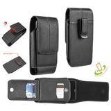 Universal 63 Phone Holster VERTICAL Leather Belt Clip Pouch Carrying Wallet Case For Extra Large Phone 3 Card Holder Slots For LG V50 ThinQ /V40/K40/Coolpad Legancy/Motorola Moto G7/G7 Power- Black